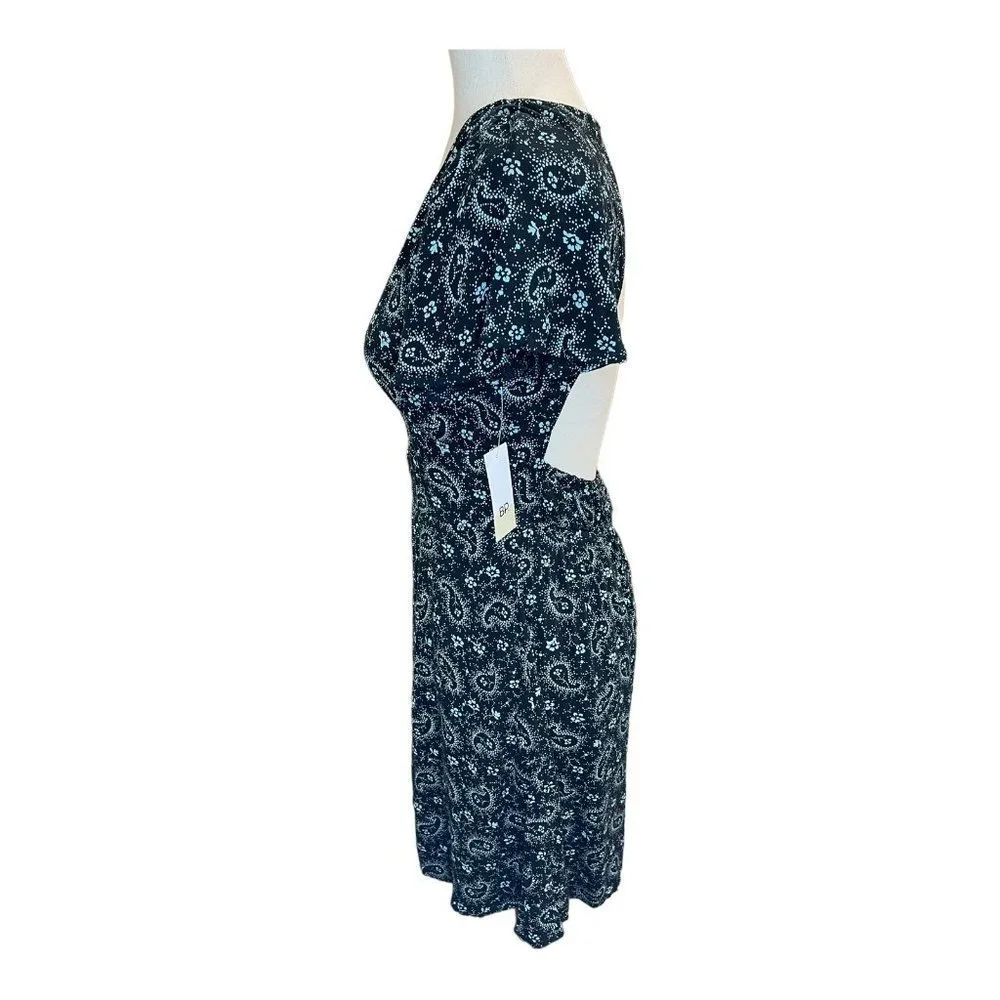 NWT BP Paisley Flutter Sleeve V-Neck Dress BLACK AND TEAL - SIZE XS - Picture 5 of 11